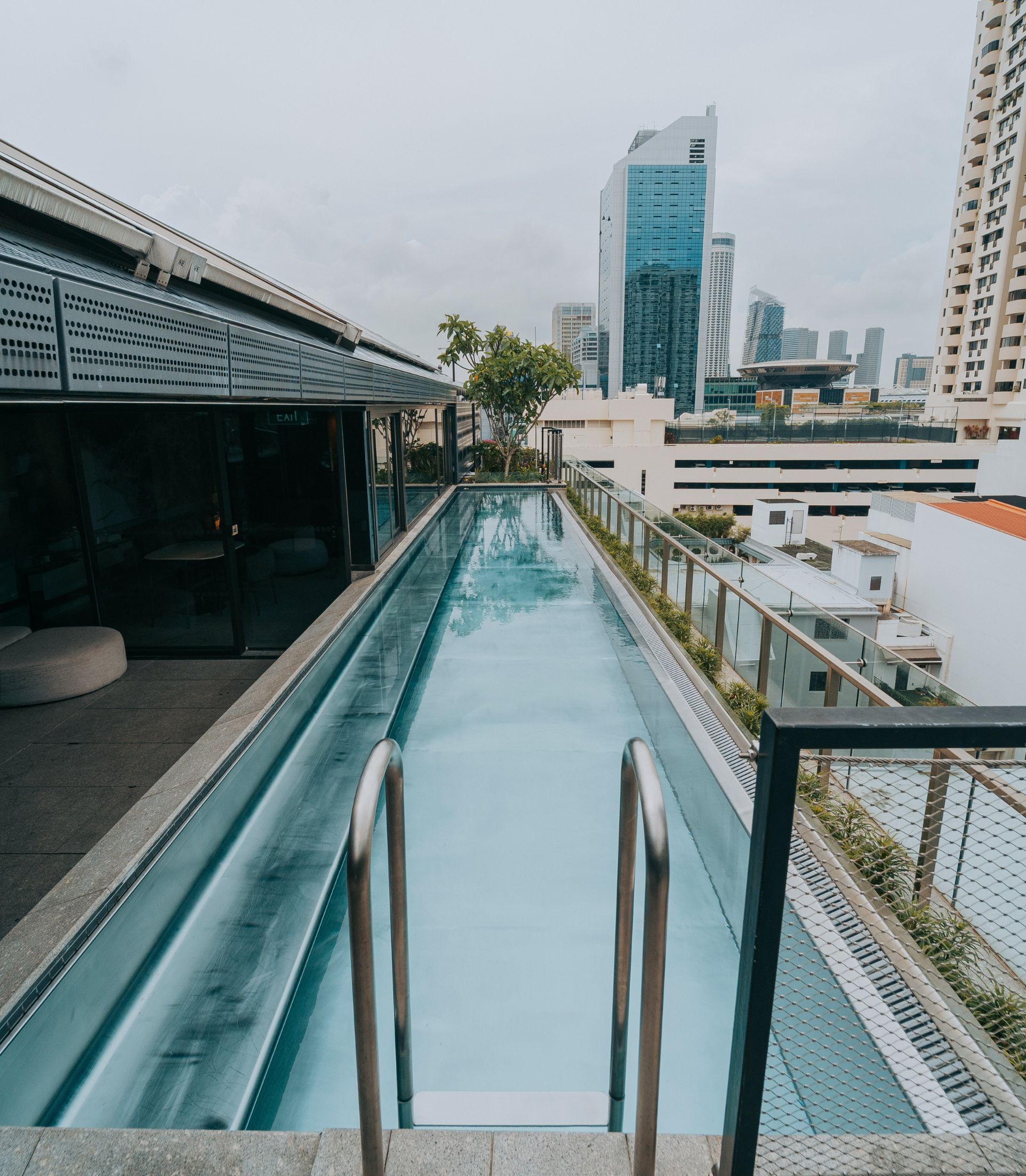 The 21 Carpenter rooftop lap pool built with the Innovez stainless steel pool system.