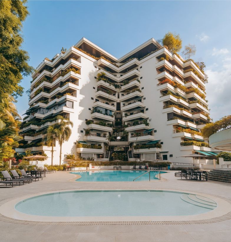 The swimming pools at The Arcardia, fully renovated by Innovez Engineering using their Stainless Steel Pool system.
