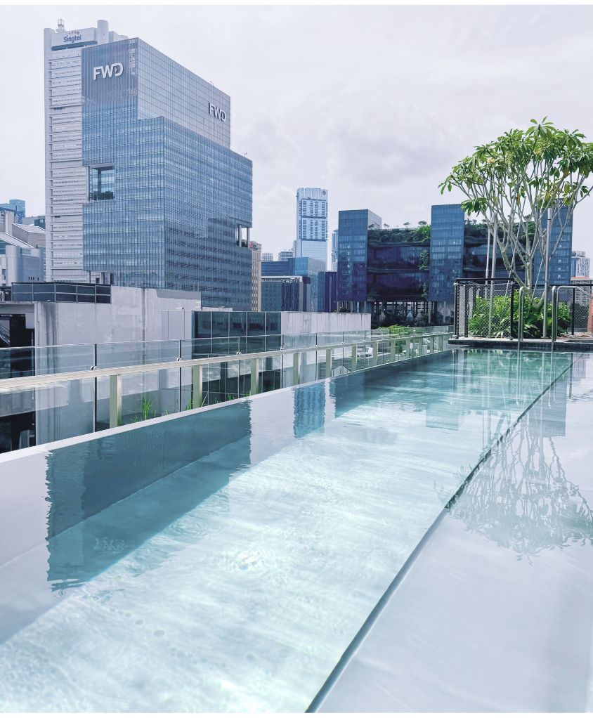 The 21 Carpenter hotel stainless steel rooftop lap pool, built by Innovez Engineering.