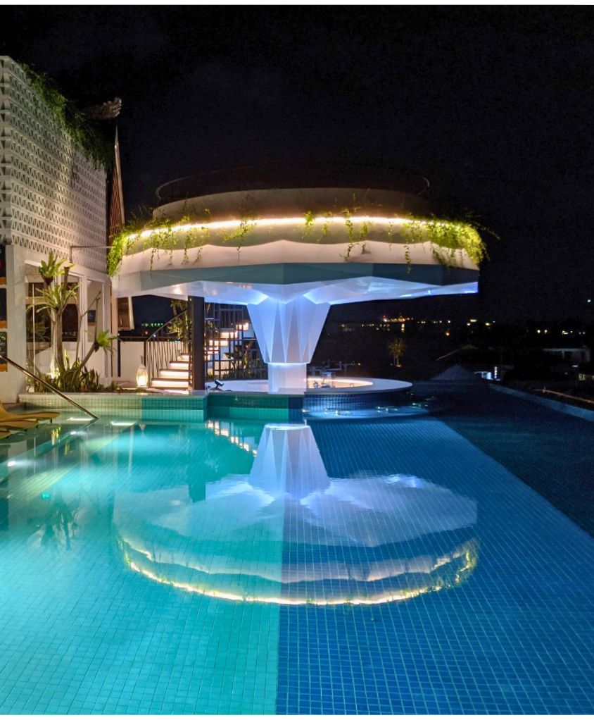 The rooftop swimming pool at Aloft Bali Seminyak — Marriott. The pool is a new build constructed by Innovez Engineering with stainless steel.