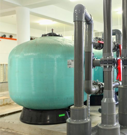 Close-up of the Innovez high rate commercial pool filter system.