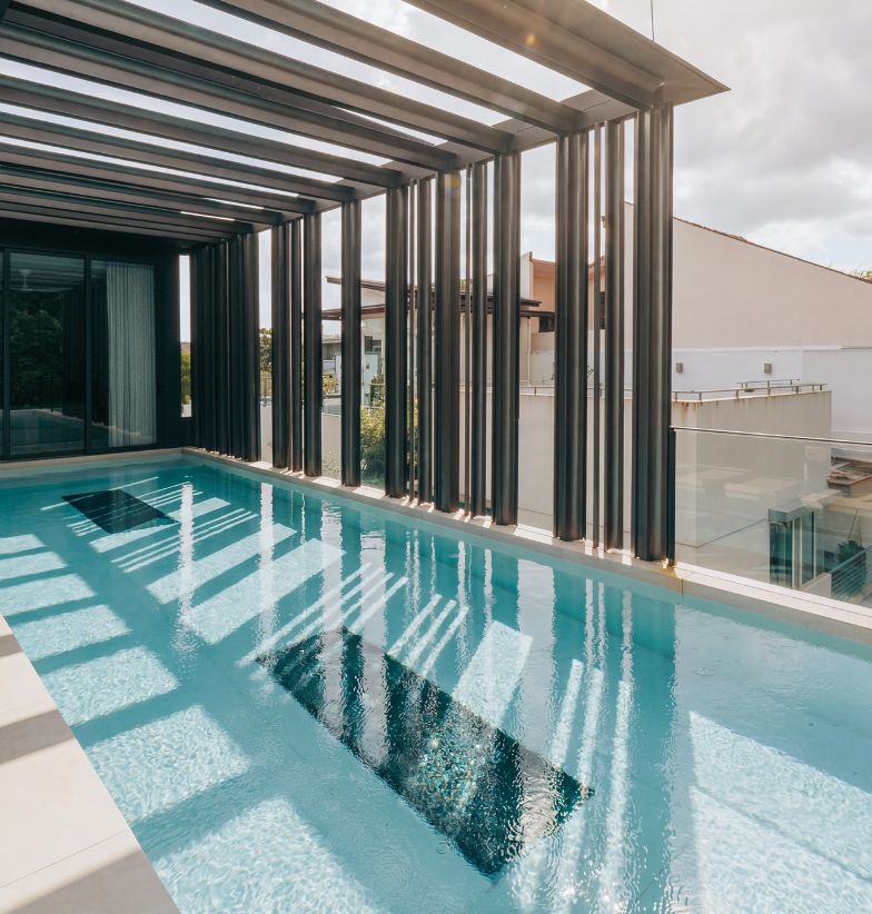 A new stainless steel new pool built by Innovez Engineering for a private landed home in Singapore. Unique underwater windows can be seen on the pool floor.