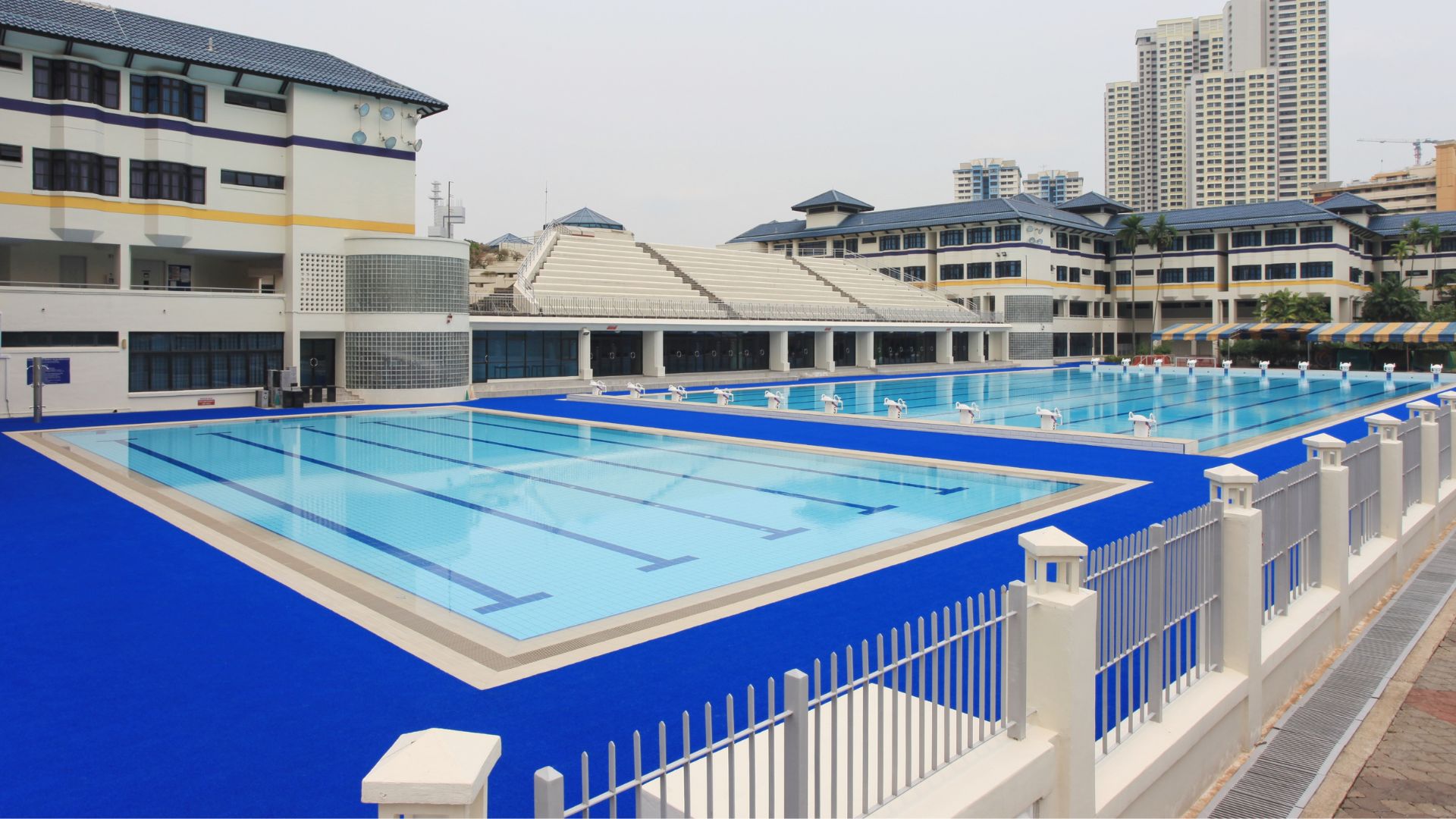 Panoramic view of the 50-metre competition pool and 25-metre training pool at Anglo-Chinese School Independent (ACSI) in Singapore.
