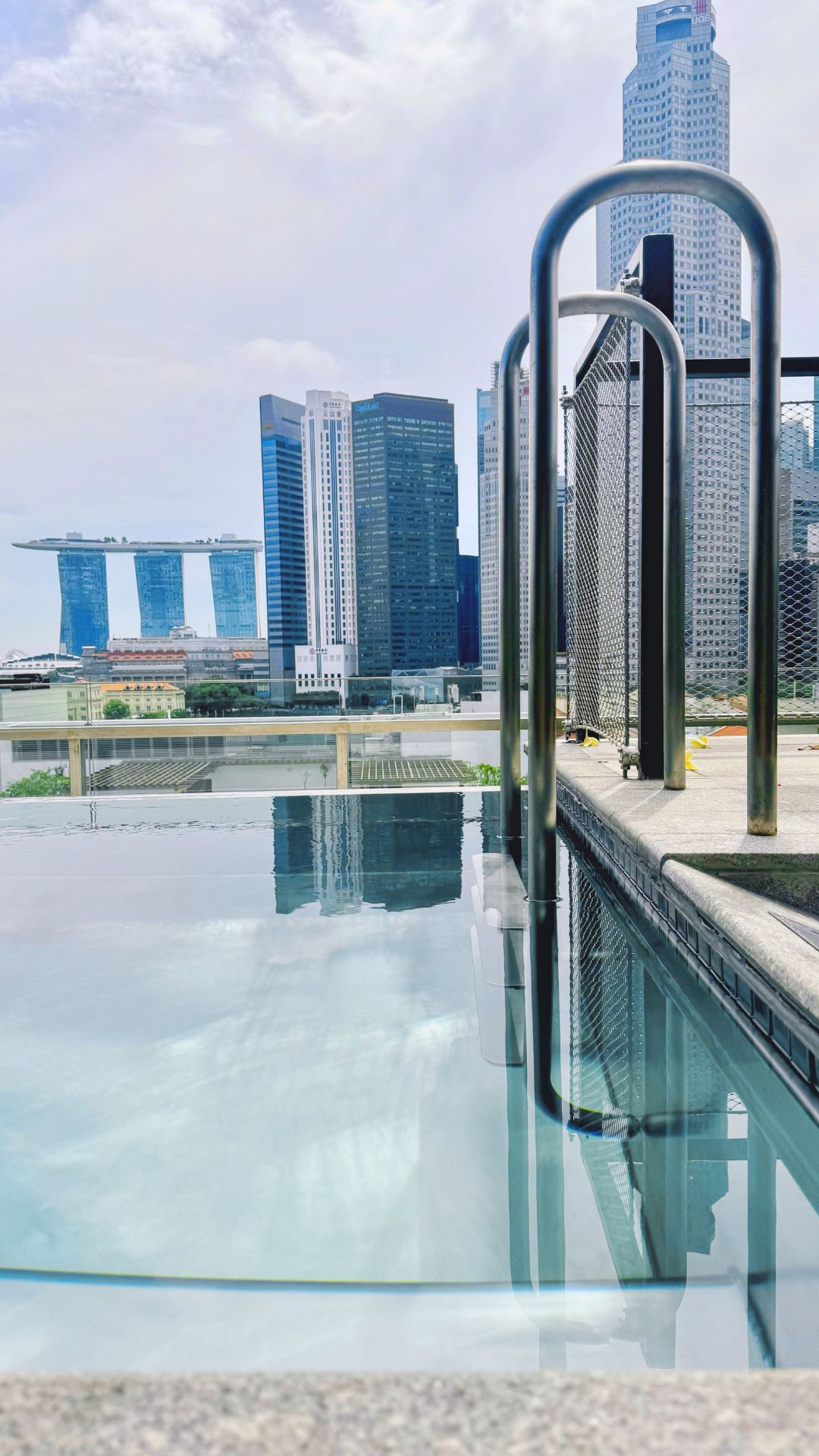 Close-up of the swimming pool ladder at 21 Carpenter hotel in Singapore.