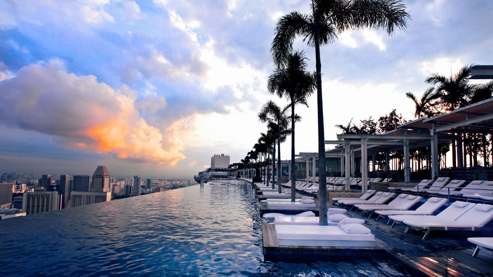 The Marina Bay Sands SkyPark Infinity Pool in Singapore sits 200 metres above ground, and is pre-fabricated and constructed with stainless steel.