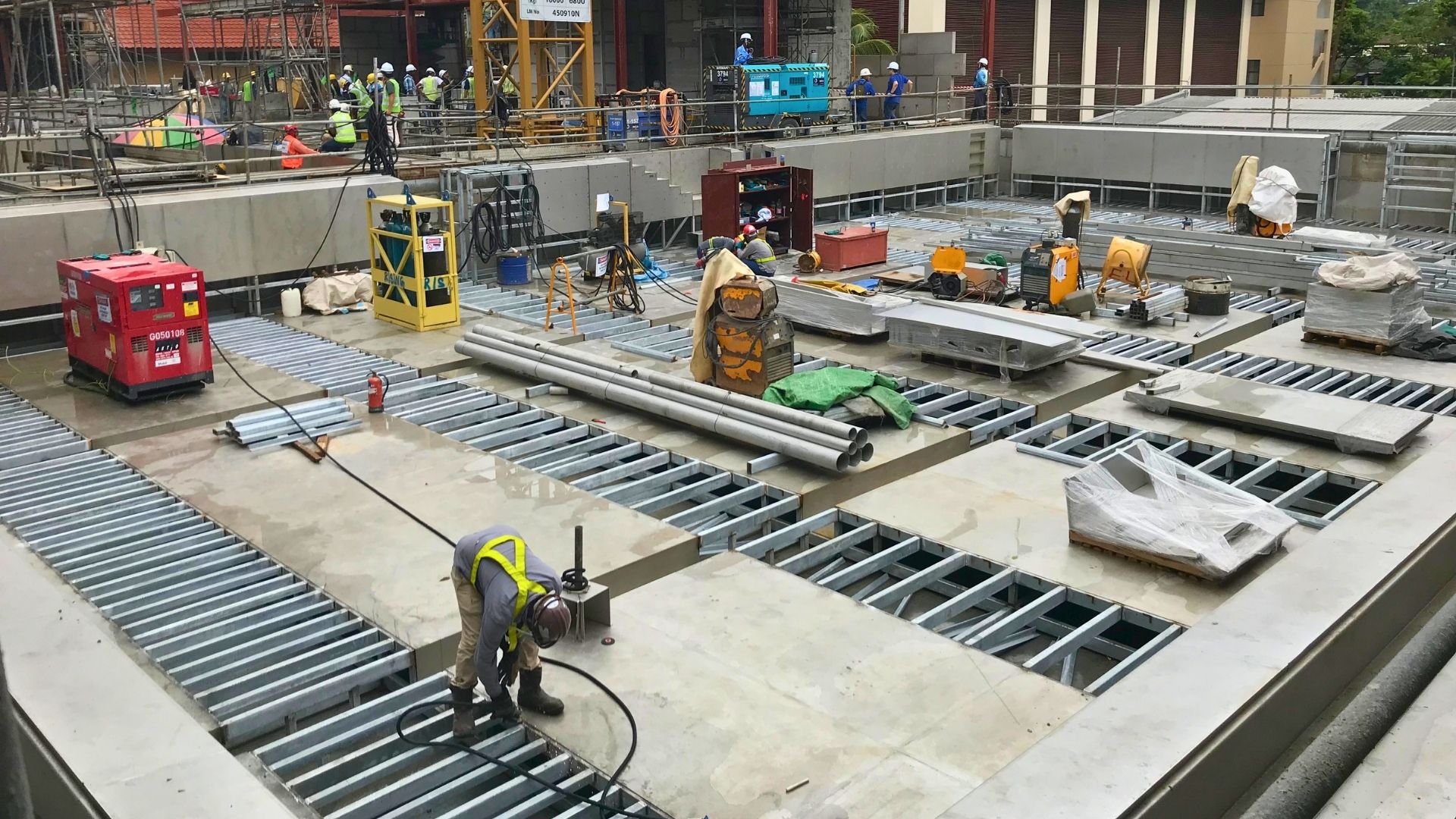 Stainless steel pool construction and prefabrication works by Innovez Engineering is underway onsite, built for the new swimming pool grounds at the new extension The American Club Singapore.