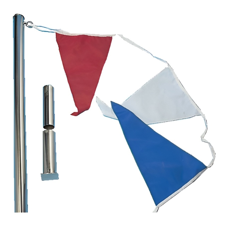 False start pole and flag in red, blue, and white colours.
