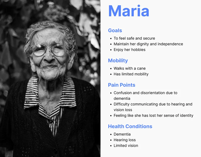 an elderly woman and design persona