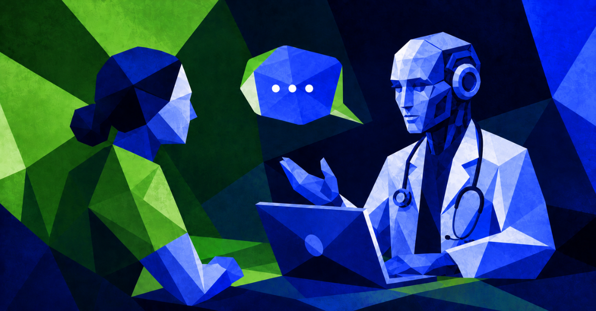Physician with tablet showing AI