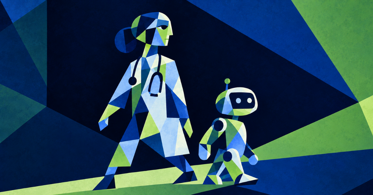 Physician with tablet showing AI
