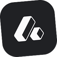 Icône blanche représentant une forme géométrique abstraite sur un fond noir arrondi.