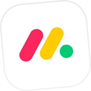 Logo coloré stylisé de Monday.com avec une barre rouge, une barre jaune et un point vert.