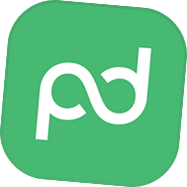 Logo de Paradiddle, un symbole stylisé en blanc sur fond vert.