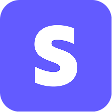 Icône carrée violette avec une grande lettre blanche S au centre.