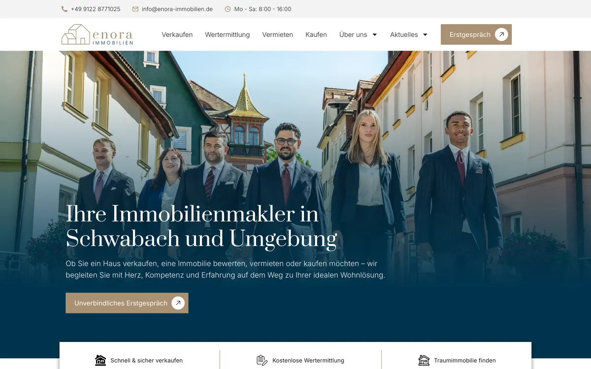 Startseite der Website von enora Immobilien