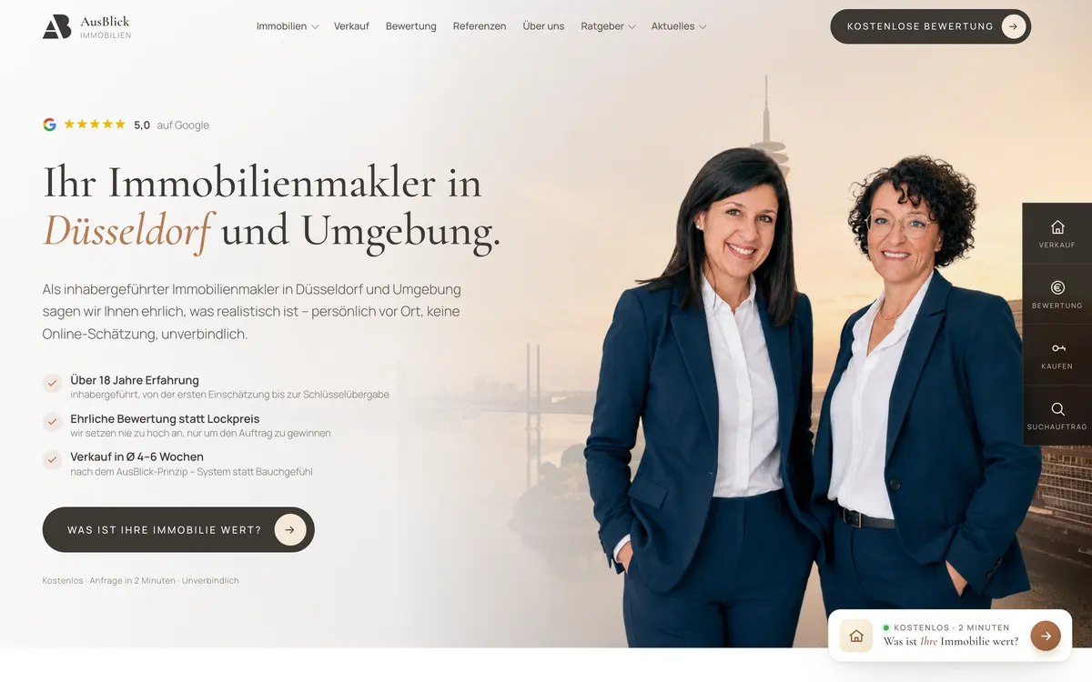Startseite der Website von AusBlick Immobilien