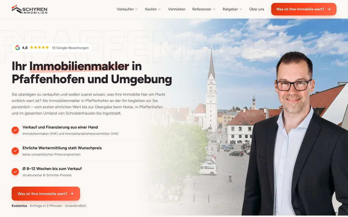 Startseite der Website von Schyren Immobilien