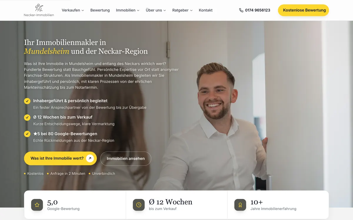 Startseite der Website von Neckar Immobilien