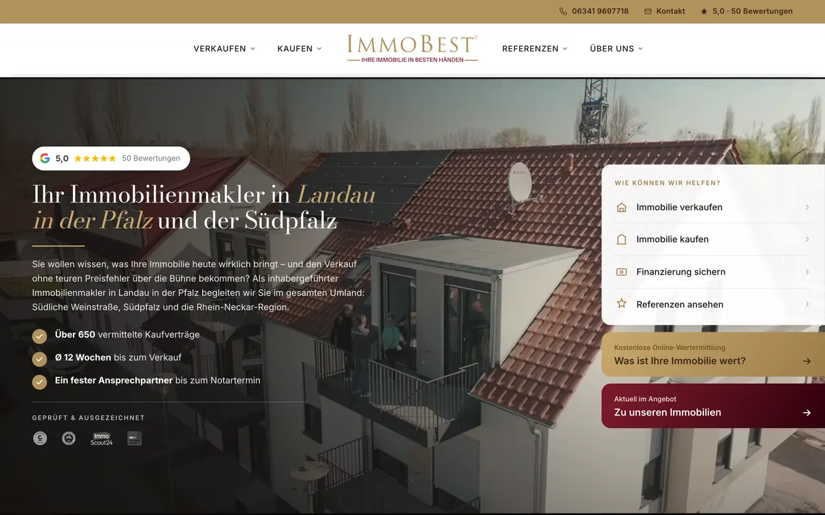 Startseite der Website von Immo Best