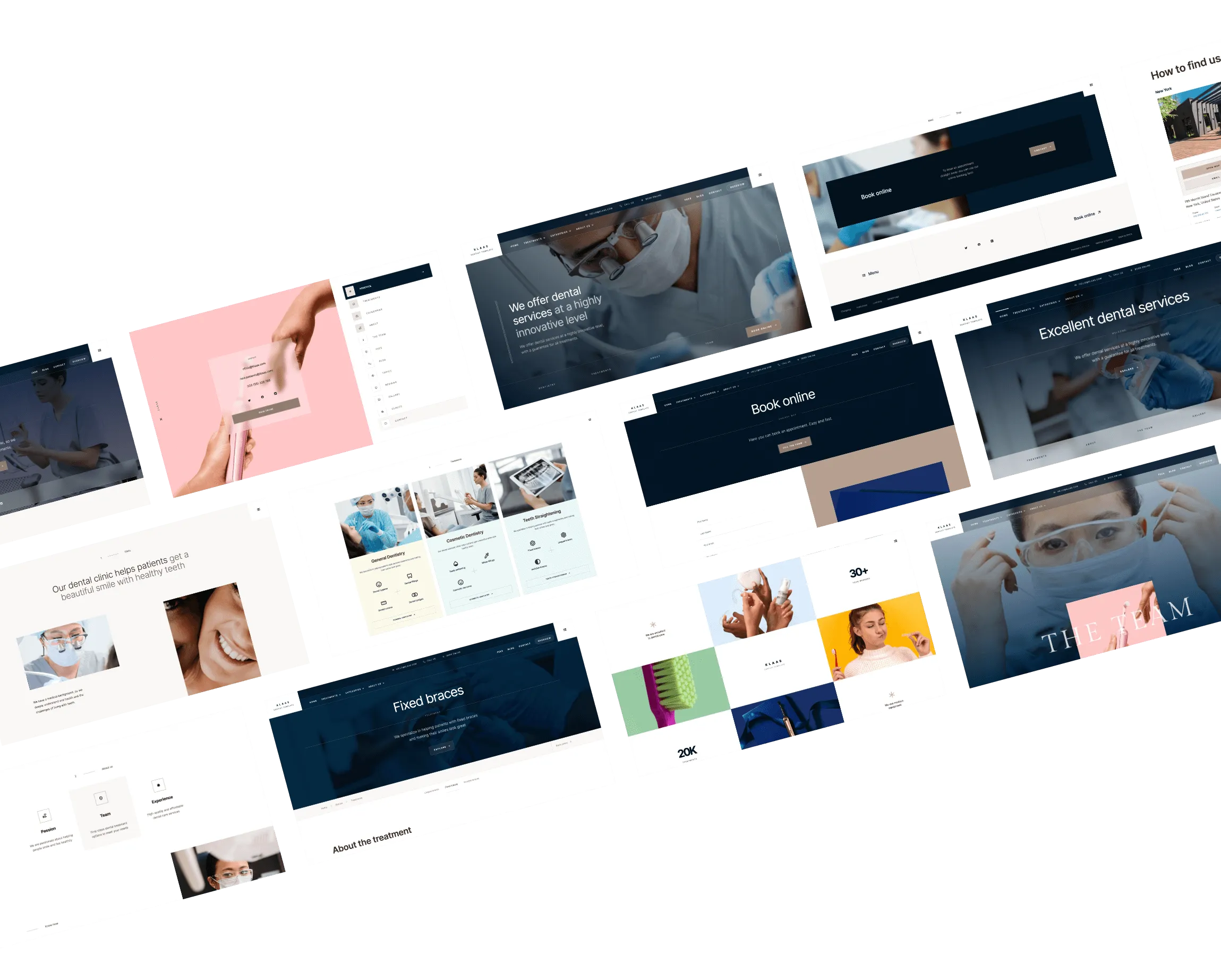 Klaas - Dentist website Webflow template screens