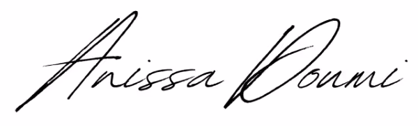 Signature manuscrite en noir avec le nom Anissa Doumi.