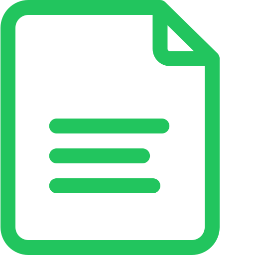 Green icon of a document with three horizontal lines representing text and a folded top-right corner.