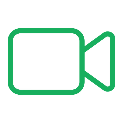 Green video camera icon with a rectangular body and a triangular lens shape on the right.