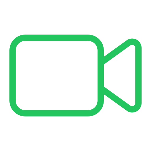 Green video camera icon with a rectangular body and a triangular lens shape on the right.