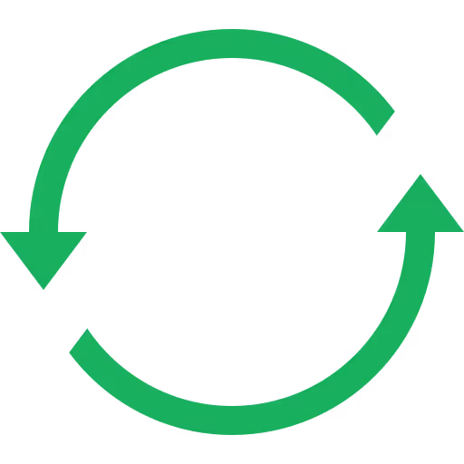Green circular arrows forming a recycling or refresh symbol.