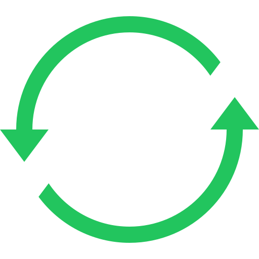 Green circular arrows forming a recycling or refresh symbol.