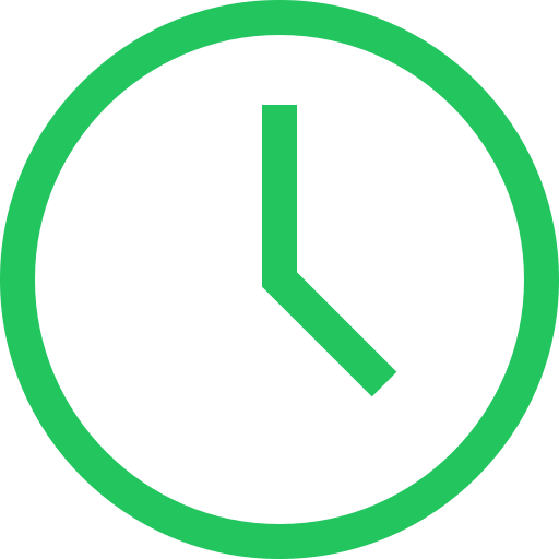 Green analog clock icon showing the time as 3:00.