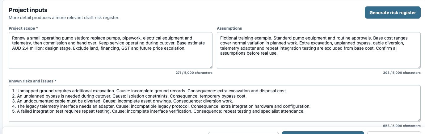 Use project scope, assumptions and known issues to focus the draft.