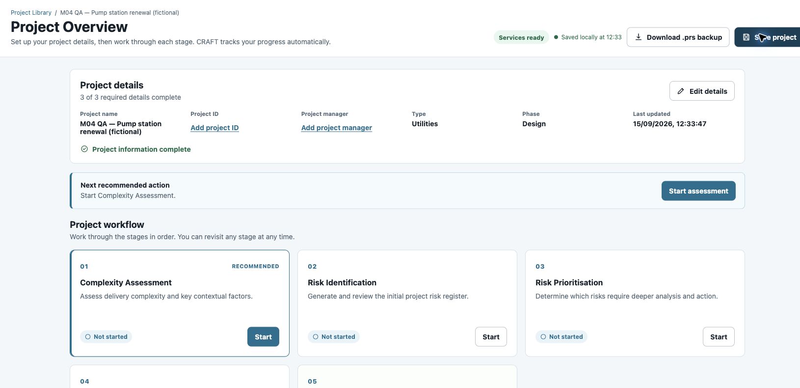 Project Overview: confirm the project type and phase before starting.