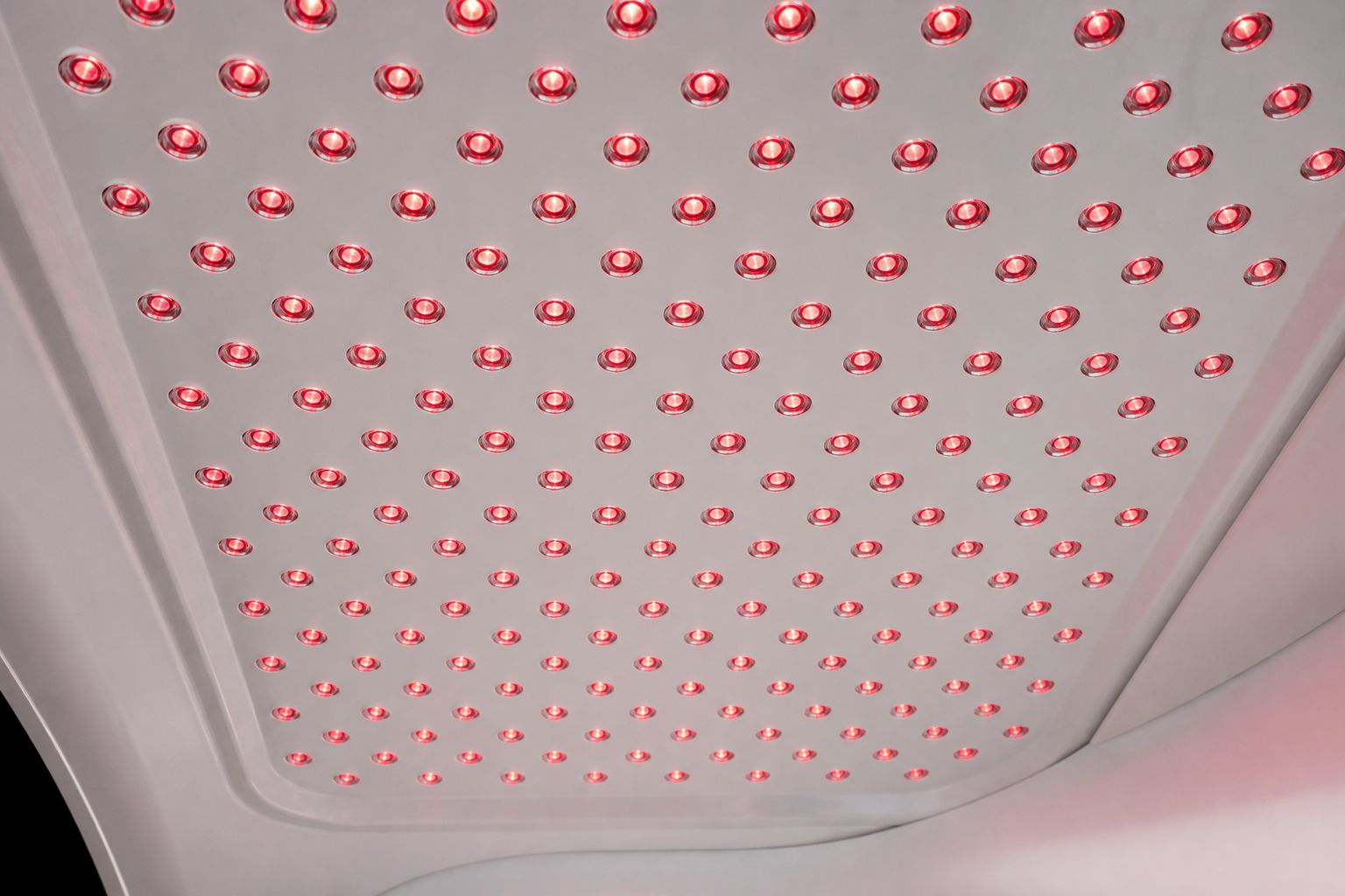 Close-up of red LEDs inside a light-therapy cabin