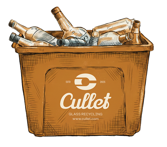 Orange Cullet bin filled with glass bottles