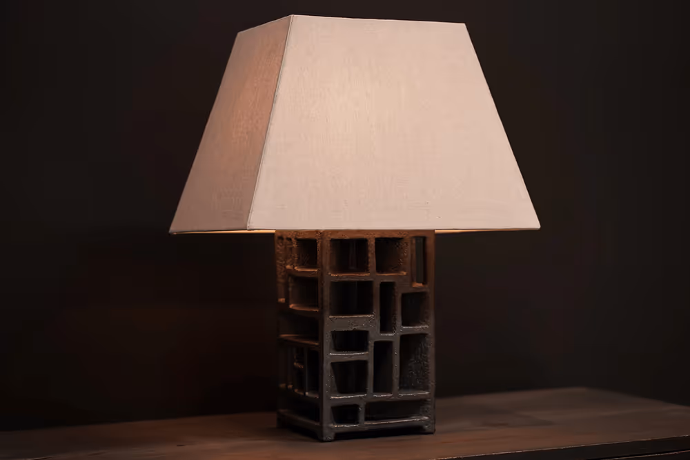 Ashlar Ceramic Lamp with shade, hand-carved solid ceramic