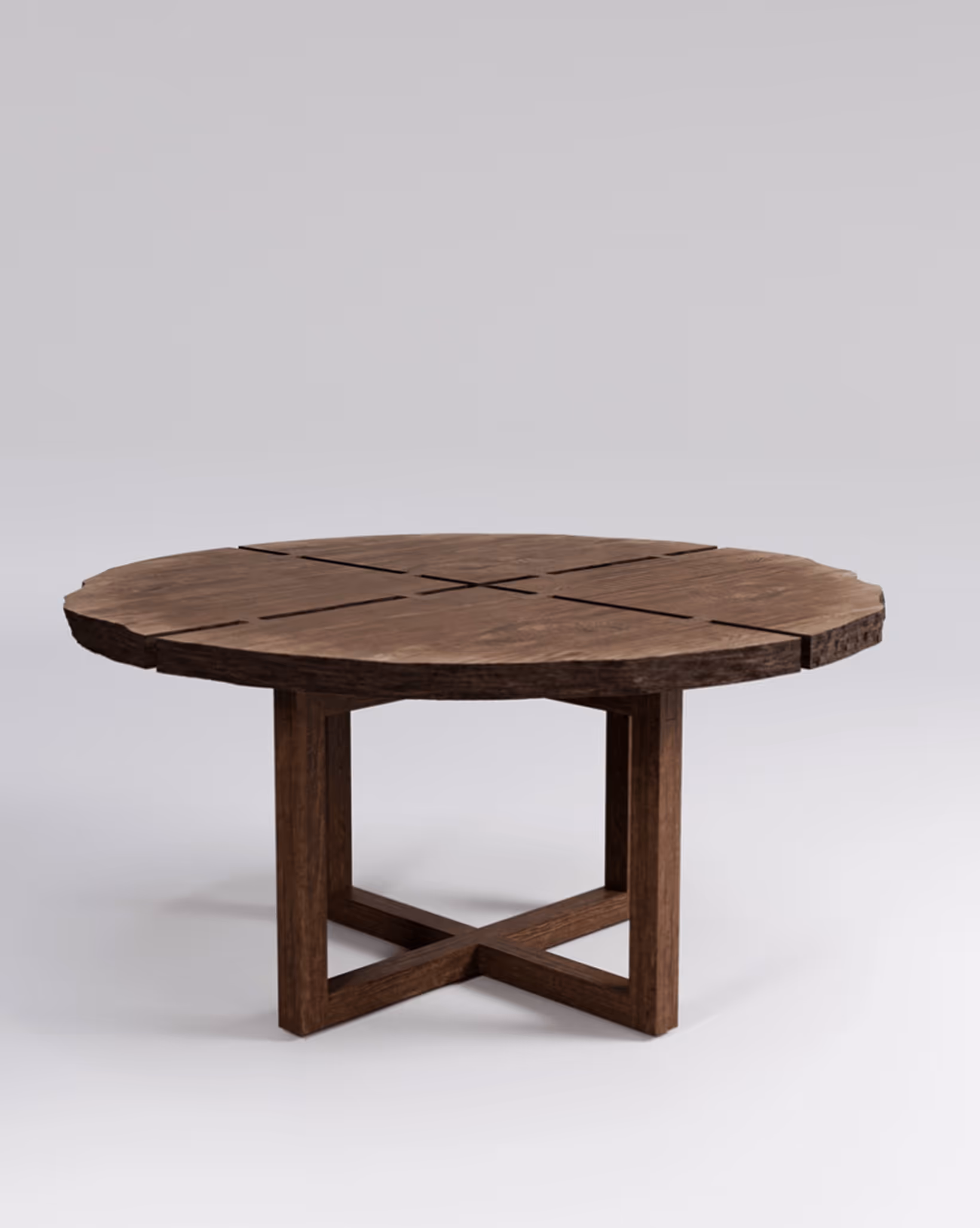 Geffen Round Table top view, Bubinga cross-section showing organic geometry