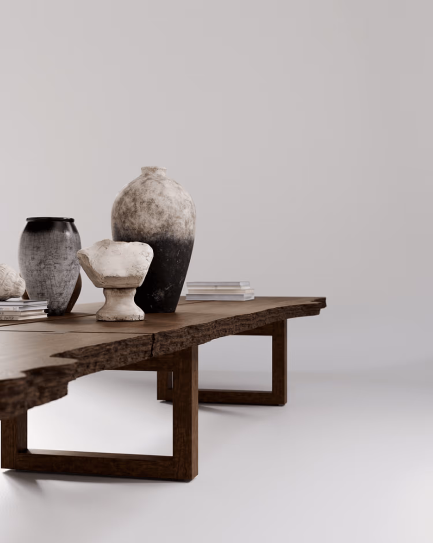 Geffen Table full length showing striking grain pattern of Bubinga slab