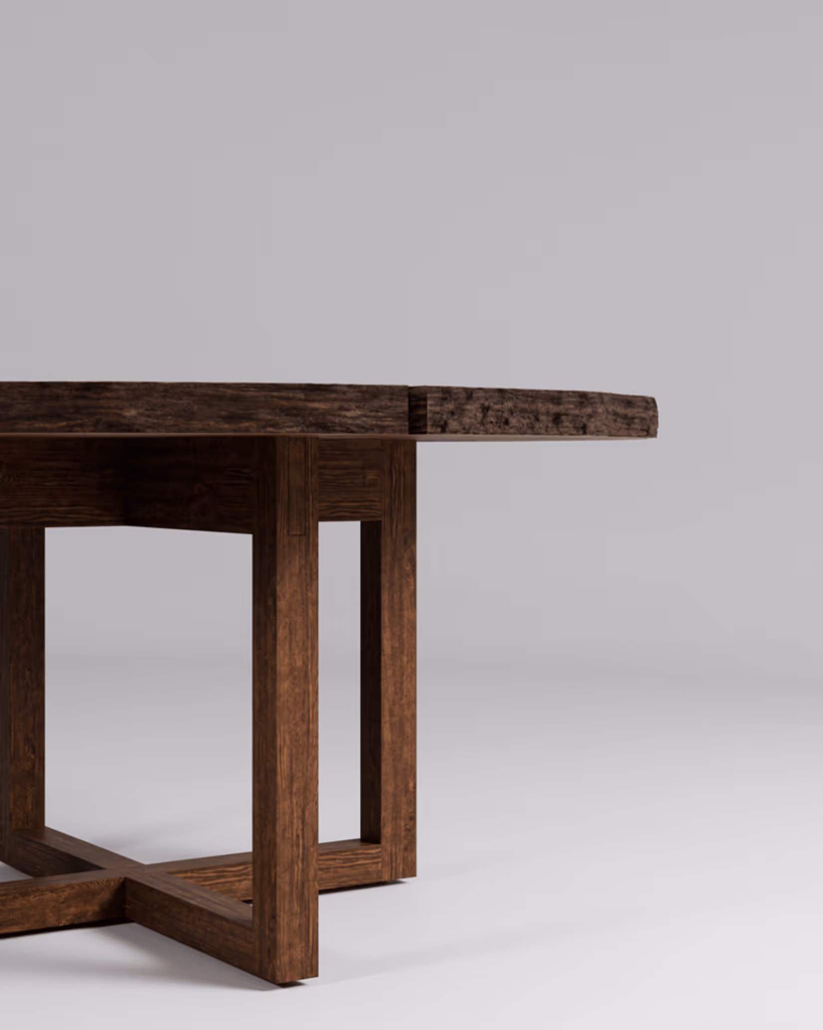 Geffen Round Table detail, natural fissures and growth rings in Bubinga