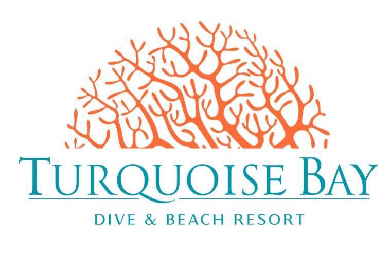 Turquoise Bay Dive & Beach Resort logo with an orange coral design above the text.