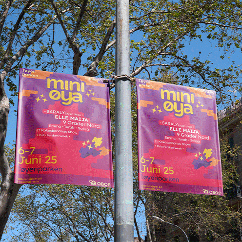 En gif som viser den visuelle identiteten til festivalen Miniøya