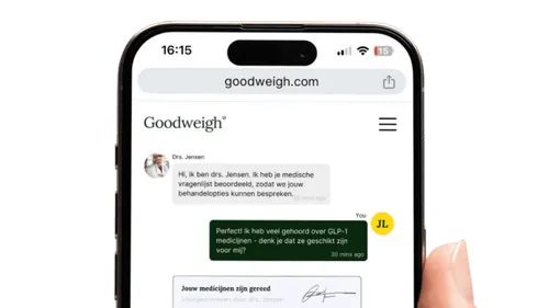 Telefoon met een chat consult met een Goodweigh arts