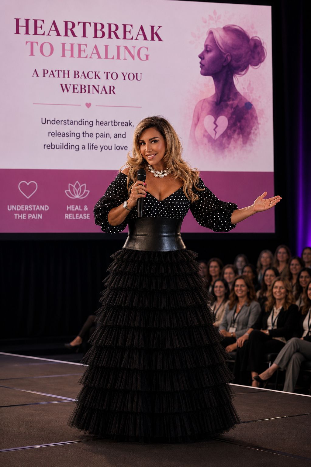 Maria Micha giving a presentation to an audience