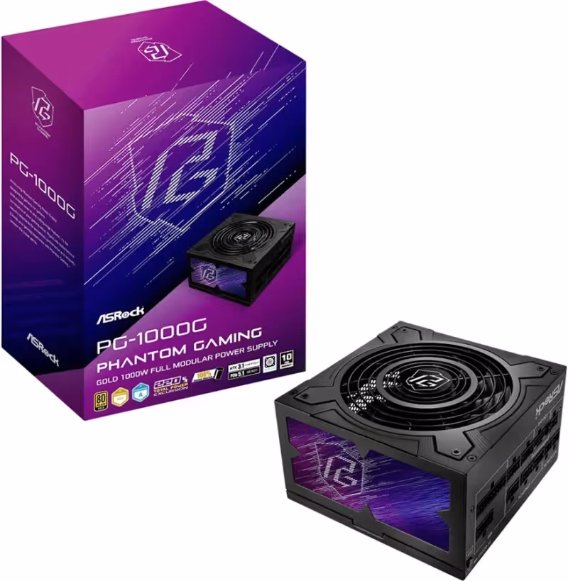 Alimentation modulaire multi-rails Asrock 1000 W 80+ Gold Phantom Gaming, garantie 5 ans - image 2