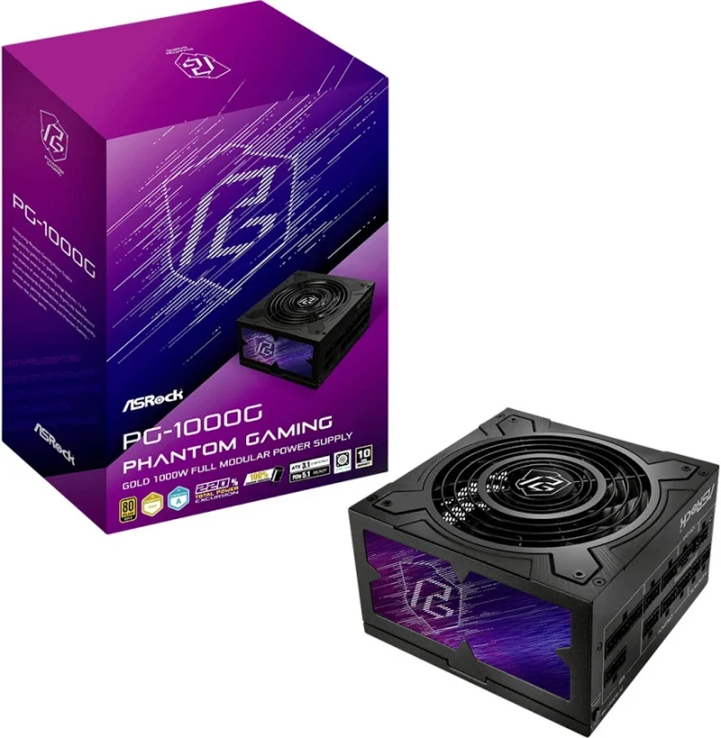 Alimentation modulaire multi-rails Asrock 1000 W 80+ Gold Phantom Gaming, garantie 5 ans - image 2