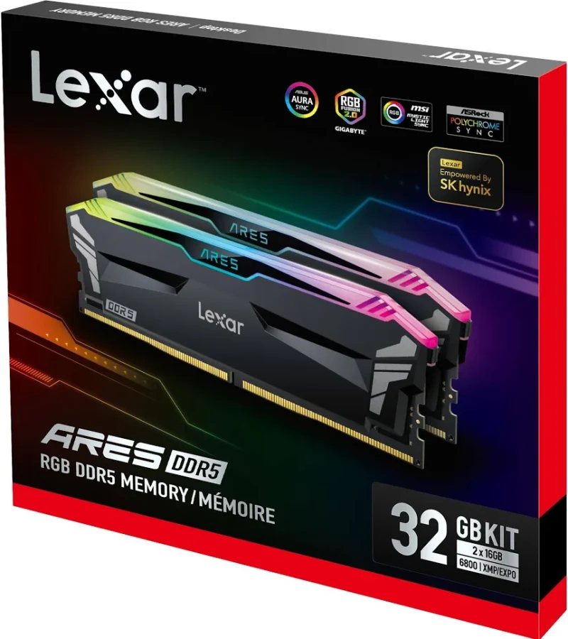 Lexar ARES RGB 32 Go Kit 2x16Go DDR5 6800 MHz - vue 3