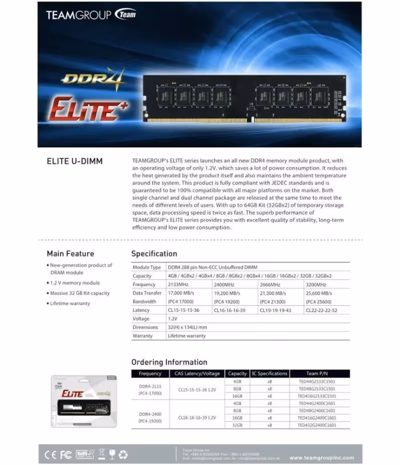 Team Group Elite 16 Go DDR4 3200 MHz - vue 4