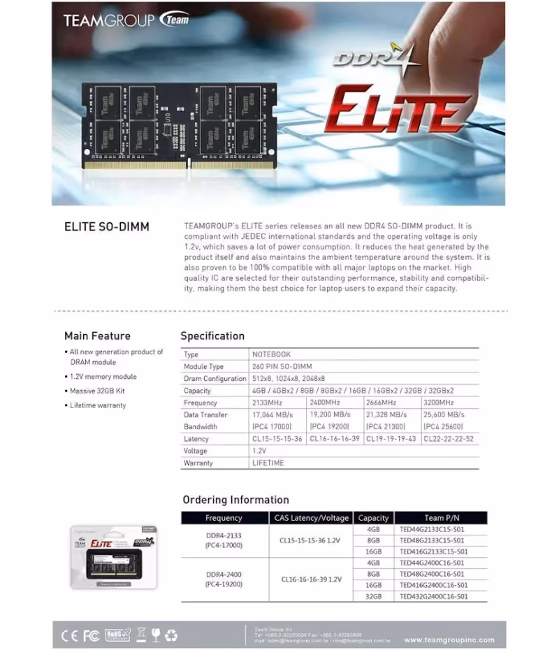 Team Group Elite 16 Go DDR4 3200 MHz - vue 4