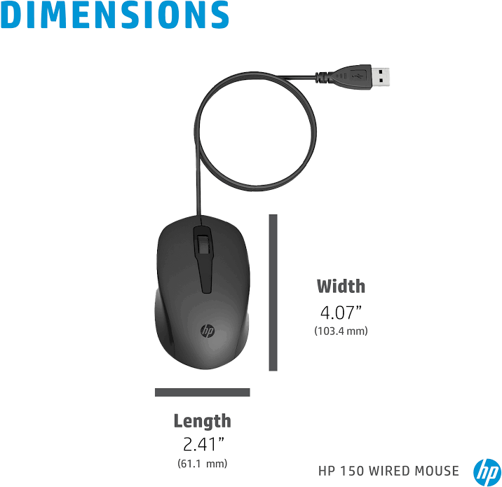 HP 150 Wired Mouse - vue 3