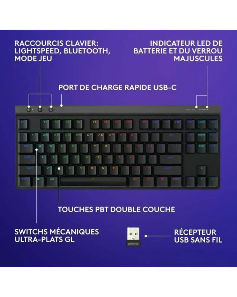 Logitech G G515 LIGHTSPEED TKL Noir - vue 4